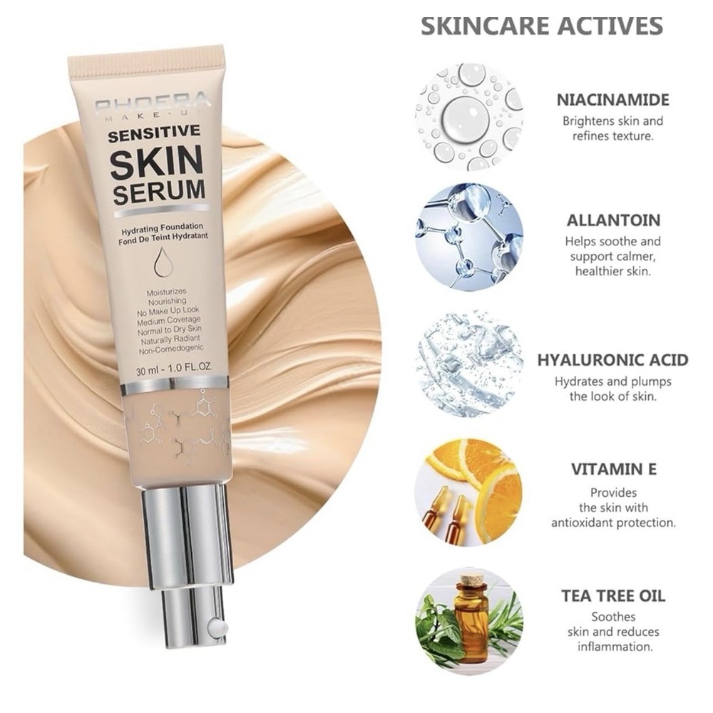 Phoera Sensitive Skin Serum Hydrating Foundation N01 Porcelain 30ml Medium Cover